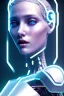 Placeholder: cyberpunk, head, robot, portrai, tron sketch of a girl on lined paperA beautiful one nude body of a make up smiling woman blond long hair, alone, high key lighting, volumetric light high details with white stripes and blue eye, smiling with plump pink lips, flowers around, unreal engine petit prince belle fine, profil de trois quart, grand front cosmique, peau bleu cristalline, yeux bleu, perle sur le front long cheveux blond et rose etoilé, cristaux sur le corps, collier de grande princesse, l