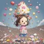 Placeholder: Little girl who has dropped an ice cream cone on ground and is looking at it sadly, by Takashi Murakami, artistic, profound, dramatic, digital illustration