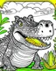 Placeholder: create a 2d black outline, "safari smiling cartoon crocodile coloring book for kids", coloring page, low details design, black contour, coloring page design, simple background, colorful , card style, coloring page for kids, white background, sketch style, safari landscape, cartoon style