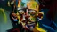 Placeholder: A deformed, disfigured figure with blurred, grainy facial features and poor anatomy, executed in a distorted, abstract art style with bright, complementary colors and subtle, expressive details, inspired by the avant-garde works of Francis Bacon, the emotional brushstrokes of Egon Schiele and the abstract expressionism of Willem de Kooning, with a combination of loose, gestural lines and rough, textured surfaces, as well as a prominent, scratched signature in the corner, as if it were a rough dr