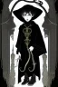 Placeholder: 7 year old boy, necromancer, friendly, looks dead,with a lamprey serpent , wearing black robes, in the style of Harry Clarke