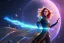 Placeholder: a beatiful portrait of a witch flying in a galatic background in riot game style, digital painting style, dramatic pose. cinematic lighting, high details, space atmosphere,trending on artstation