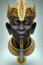 Placeholder: black male African Egyptian alien, cracks in the voodoo head, wicked, eyes, crown, Elephant, 8k, finely detailed, photo realistic, tiger turquoise skull head gold dragon space alien snow skeleton gold gorilla silver crown silver eyes