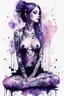 Placeholder: Petit girl goth many tattoos on his body, siting, fullbody, watercolor illustration by <agnes cecile>, purple tones,