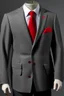 Placeholder: Man's blazer grey jacket with a big hood 2 bottons and red brilliant cufflinks