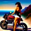 Placeholder: portrait of busty beautiful 'Female Rider on Shotaro Kaneda's Bike',aerial view, painting by Earl Norem, simon Bisley, evan lee , oil on canvas, cinematic composition, extreme detail,fit full head inside picture,8k