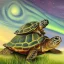 Placeholder: Oil painting style turtle and aurora