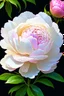 Placeholder: stylized fractal art of a peony tempered by natural palette featuring white peonies with with spots of blush pink and electric pink along the edges of the petals.