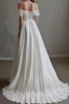 Placeholder: Lace and silk off-the-shoulder wedding dress is very long for sea lovers Photorealistic