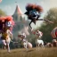 Placeholder: Ultra realistic circus scene. Sweet hair monster jumping and Child’s, smooth color, waist up view, Wes Anderson style, dark ambient, highly detailed, concept art, unreal engine 5, god rays, ray tracing, RTX, lumen lighting, ultra detail, volumetric lighting, 3d, finely drawn, high definition, high resolution.