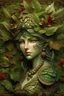 Placeholder: beautiful Forest fairy lady portrait, adorned with textured leaves and botanical floral palimpsest art nouveau floral ribbed and berry ribbed armour in the embossed woods background , wearing forest floral and leaves fairy art nouveau mineral stone headdress, organic bio spinal ribbed detail of full art nouveau floral backgreong extremely detailed hyperrealistic concept art
