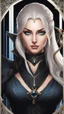 Placeholder: Dungeons and dragons portrait of a woman with a big blue beautiful eyes , sharp facial features wearing a black suit