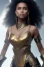 Placeholder: A curvaceous black woman with silky long hair, wearing revealing combat armor, fantasy setting, ethereal, soft lighting