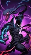 Placeholder: Mix between venom symbiote and Reaper in solo leveling shadow style with neon glowing blue
