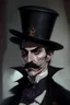 Placeholder: Strahd von Zarovich with a handlebar mustache wearing a top hat looking curious