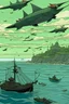 Placeholder: Ballister from "Nimona" flying over the sea