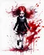 Placeholder: Petit girl goth, run pose, fullbody, splashes blood, behind guts rising from the ground, watercolor illustration by <agnes cecile>, darkred tones,