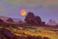 Placeholder: autumn vegetation, exoplanet in the horizon, big stones, cliff, sci-fi, konstantin korovin painting