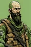 Placeholder: A bald rugged soldier with a thick black beard and green eyes wearing a Savannah style camo carrying a sci-fi AK-47