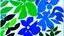 Placeholder: An exquisite minimalist illustration by Matisse, featuring a serene garden adorned with simple, geometric shapes of flowers. Electric green leaves and petals contrast against a light background, while bold blue outlines define the shapes. The cutout style adds depth and dimension, creating a harmonious balance of color and form.