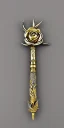 Placeholder: A large silver and Gold spear weapon with a rose at the handle and thorns up the poll, realistic, fantasy,