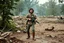 Placeholder: color image of Che Guevara standing with heavy gun in hand boots in a fighting area