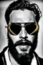 Placeholder: Artistic photo in the audacius style of Jill Greenberg, of man with a luxurious and striking style, abundance of jewelry, oversized sunglasses, neat black beard, prints, desafiant, extravagant, barroque scene , impasto style with thick texture