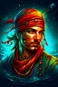 Placeholder: A strange aquatic pirate wearing a bandana on his head, digital art, fantasy