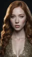 Placeholder: ((young woman molly quinn)), dark background, mid shot, full body, neutral expression, ultra realistic, highres, superb, 8k wallpaper, extremely detailed, intricate, limited palette,