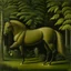 Placeholder: An olive green horse painted by Henri Rousseau