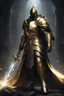 Placeholder: photorealistic holy knight paladin in darkly gold armor and a cape wielding a greatsword in abyss