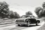 Placeholder: generate an image fast old car on the road like a draw minimal style black and white pencil style.