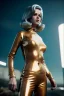 Placeholder: Ultra Realistic retro sci-fi portrait image from 1960, New York, spaceship, sweet young Jane Fonda, tight latex suit, weapon, fighting stance, soft color, highly detailed, unreal engine 5, ray tracing, RTX, lumen lighting, ultra detail, volumetric lighting, 3d, finely drawn, high definition, high resolution.