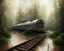 Placeholder: an abandoned train on tracks overgrown by nature with large puddles of water flooding part of tracks, 8k resolution, high-quality, fine-detail, intricate, digital art, detailed matte, volumetric lighting, illustration, 3D octane render, brian froud, howard lyon, selina french, anna dittmann, annie stokes, lisa parker, greg rutowski
