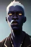 Placeholder: A portrait of post-apocalypse beautiful Albino African man in a cyberpunk city, sci-fi fantasy style, volumetric lighting, particales,highly detailed,cinamatic, deep colours,8k.