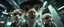 Placeholder: extreme close up on cheeky fluffy weasel cowboy elf family scumbag in the style of Escher and Giger and Fallout 4, pinhole cam, airbrush 3d rendering, on tv screen:A five-second cinematic single take in a clean industrial presentation hall.