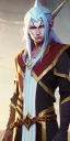 Placeholder: Dungeons and dragons character, wizard elf male, high detail, High definition, long white hair, wizard robe, happy expression