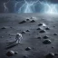 Placeholder: man walking on moon in thunderstorm