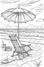 Placeholder: Outline art for coloring page, PICNIC BASKET ON A LONG BEACH TOWEL UNDER A TALL BEACH UMBRELLA ON A HAWAII BEACH, coloring page, white background, Sketch style, only use outline, clean line art, white background, no shadows, no shading, no color, clear