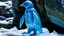 Placeholder: A cyan ice elemental penguin designed in native American petroglyphs painted by Zhang Lu