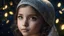 Placeholder: little young Jewish girl, peaceful, gentle, calm, wise, traditional Jewish costume, perfect eyes, exquisite composition, night scene, fireflies, moon, stars, beautiful intricate insanely detailed octane render, trending on artstation, 8k artistic photography, photorealistic concept art, soft natural volumetric cinematic perfect light, chiaroscuro, award-winning photograph, masterpiece, raphael, caravaggio, William-Adolphe Bouguereau, alma-tadema