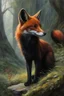 Placeholder: oilpainting of a melanistic fox with a red head and red tail. fantasy concept art in the style of Alan lee d&d larry elmore greg rutkowsky john howe william morris william turner hayao miyasaki