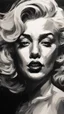 Placeholder: chiaroscuro portrait illustration of Marilyn Monroe in the style of threadbare abstract expressionism, ebony , black, and pewter , vintage abstract cut-and-paste, ricoh gr iii, editorial illustrations, fine lines, highly detailed hair and facial features