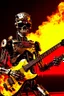 Placeholder: Firestarter robot terminator hardrock with a guitar. Seems angry against humans. Flames all around