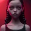 Placeholder: jenna ortega, wednesday addams hair style, wednesday make up, wednesday addams black dress, cinematic, addams family wednesday style, hyper detail, octane render, unreal engine 5, 8k resulation