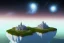 Placeholder: 100mm photo of isometric floating island in the sky, brillante y snow cosmos