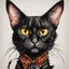 Placeholder: create a wild caricature of an aged, malevolent, ornately dressed , sorceress Bombay cat, highly detailed with refined feline features in the cartoon caricature style of Gerald Scarfe and Ralph Steadman precisely drawn, boldly inked, vividly colored, 4k