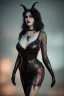 Placeholder: Morrigan Hel as evil queen in black leather gown, cleavage, angry, unreal 5, octane render,cinema4d, dynamic lighting, dramatic lighting, 4k, redshift render, highly detailed, hyper realistic