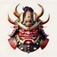 Placeholder: japanese oni in shogun armor, head only, front view, cartoon style, flat colors, no background colors