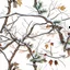 Placeholder: detailed Real Tree Camouflage made of sticks, twigs, tree bark, dried maple leaves, pine branches, snow and dirt, white background, seamless repeatable texture pattern imitating a natural forest background, add details